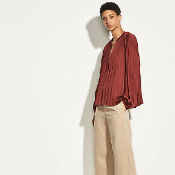 NWT VINCE CHEVRON PLEATED WOMEN BLOUSE SIZE S $295 - Picture 3 of 8